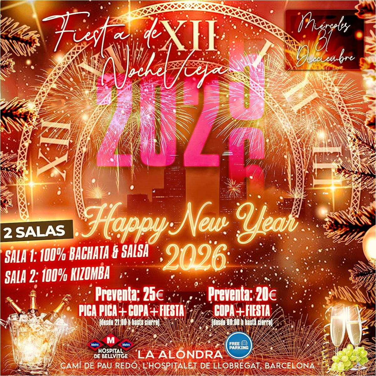 Nochevieja 1 sala salsa bachata 1 sala kizomba (Barcelona) 2025