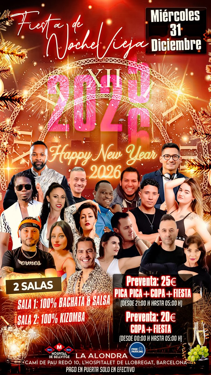 New Year's Eve room 1 Salsa Bachata room 2 Kizomba (Barcelona) 2025