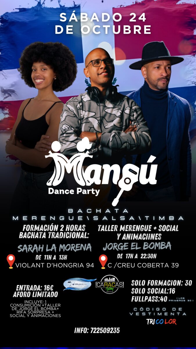 Formación de 2h Bachata Tradicional y Mangú Party fiesta Dominicana Barcelona