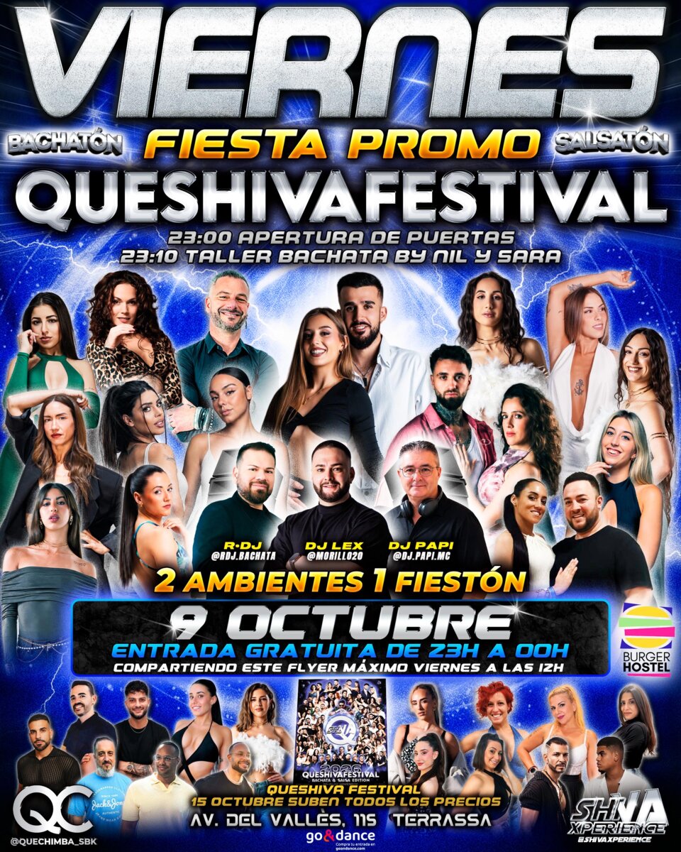 🔥 VIERNES FIESTA PROMO QUESHIVA FESTIVAL 🔥BACHATÓN + SALSATÓN 🔥 2 AMBIENTES · 1 FIESTÓN